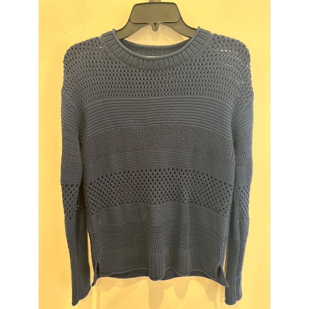 Haven Well Within Blue 100% Organic Cotton Open Knit Crewneck Sweater XS